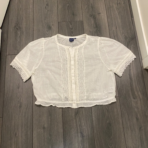 Gap Lace-Trim White Cotton Shirt Size XL - Picture 2 of 7